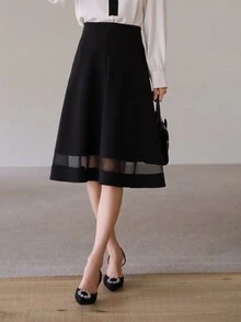 DAZY Women's Solid Color Splicing Mesh Layered Skirt Summer - Black - View 5