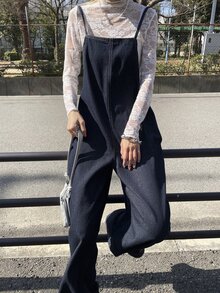 FRIFUL أوفرول وبذلة نسائية زرقاء داكنة بساق مستقيمة وحزام مشبك فراشة، ربيع المدرسة - أزرق داكن - مشاهدة 2