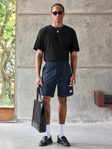 ESTAVOR 针织休闲抽绳口袋短裤 - 藏蓝色 - 查看 7