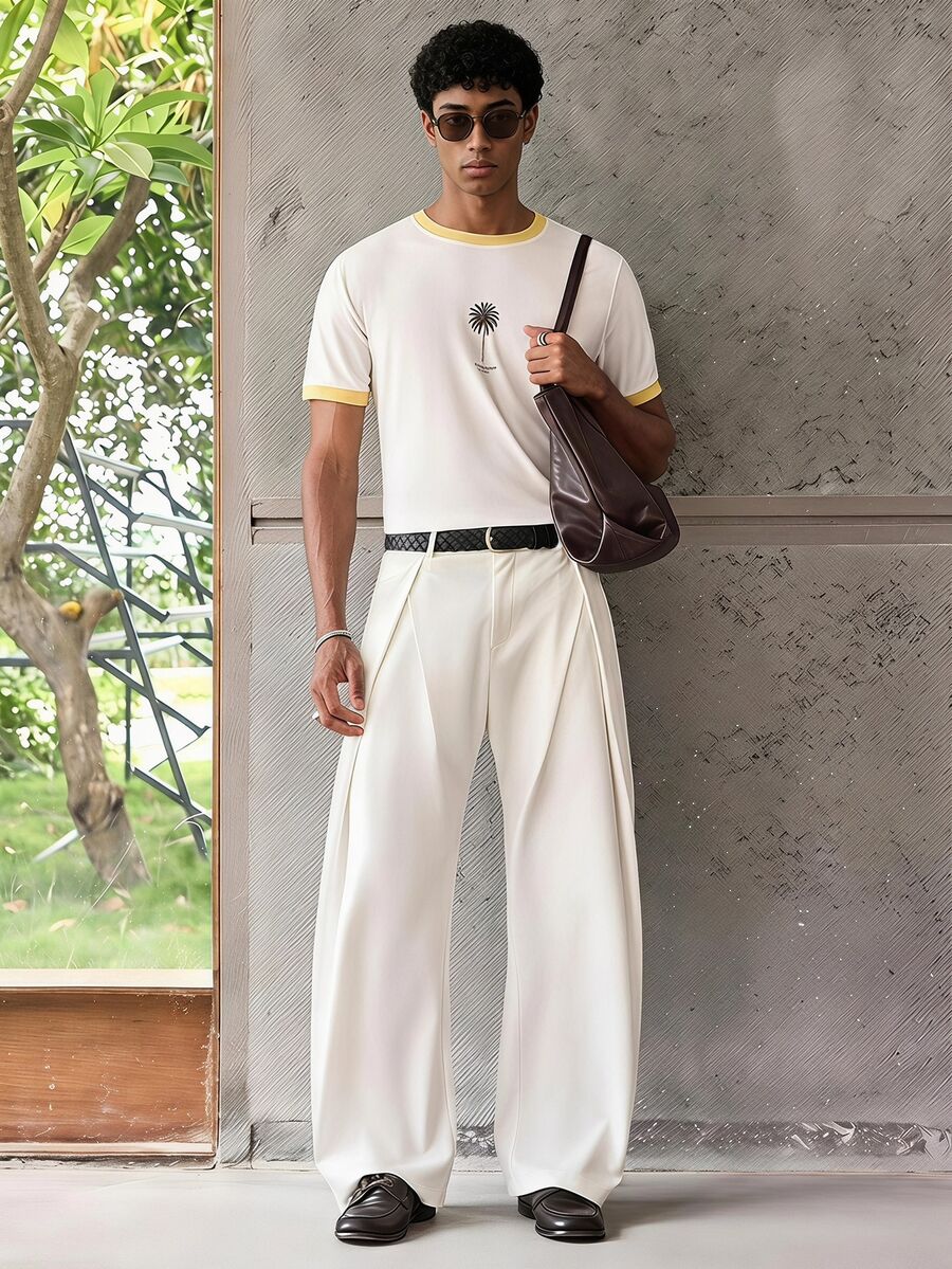 ESTAVOR Men's Casual Short Sleeve T-Shirt, Streetwear ,Summer, Fashionable Daily Wear, - White - View 1