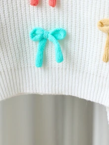 SHEIN New Fashion Versatile Cute Bow Pullover Sweater For Girls - Multicolor - View 5