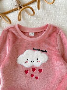 SHEIN Fuzzy Baby Girls 2 Pieces Set Long Sleeve Autumn Pants Striped Cloud Print Slim Fit - Multicolor - View 3