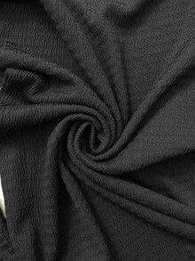 Easowa Round Neck Flared Sleeve Long Sleeve Contrast Trim A-Line Textured Fabric Casual Relaxed Elegant Commuter Old Money Style Autumn/Winter Women's Mini Dress - Black - View 9