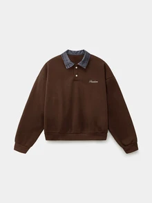 ESTAVOR Men's Standard Size Black Pullover Pullover Sweatshirt With Embroidered Collar, Casual For Spring & Autumn - Brown - View 3