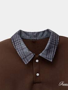 ESTAVOR Men's Standard Size Black Pullover Pullover Sweatshirt With Embroidered Collar, Casual For Spring & Autumn - Brown - View 5