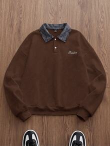 ESTAVOR Men's Standard Size Black Pullover Pullover Sweatshirt With Embroidered Collar, Casual For Spring & Autumn - Brown - View 8