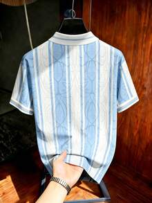 Aesthetic Post 美式復古字母徽章條紋 Polo 衫，夏季對比色領口寬鬆休閒棒球短袖上衣，中性休閒球衣上衣，男款圖案 T 恤，女款圖案 T 恤，男款時尚運動上衣，棒球/棒球用品 - 彩色 - 查看 6