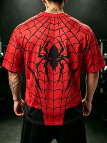 GymBeat Men's Spider Print Contrast Color Sports T-Shirt - Black - View 2