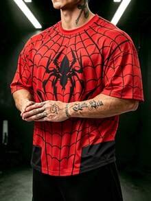 GymBeat Men's Spider Print Contrast Color Sports T-Shirt - Black - View 3