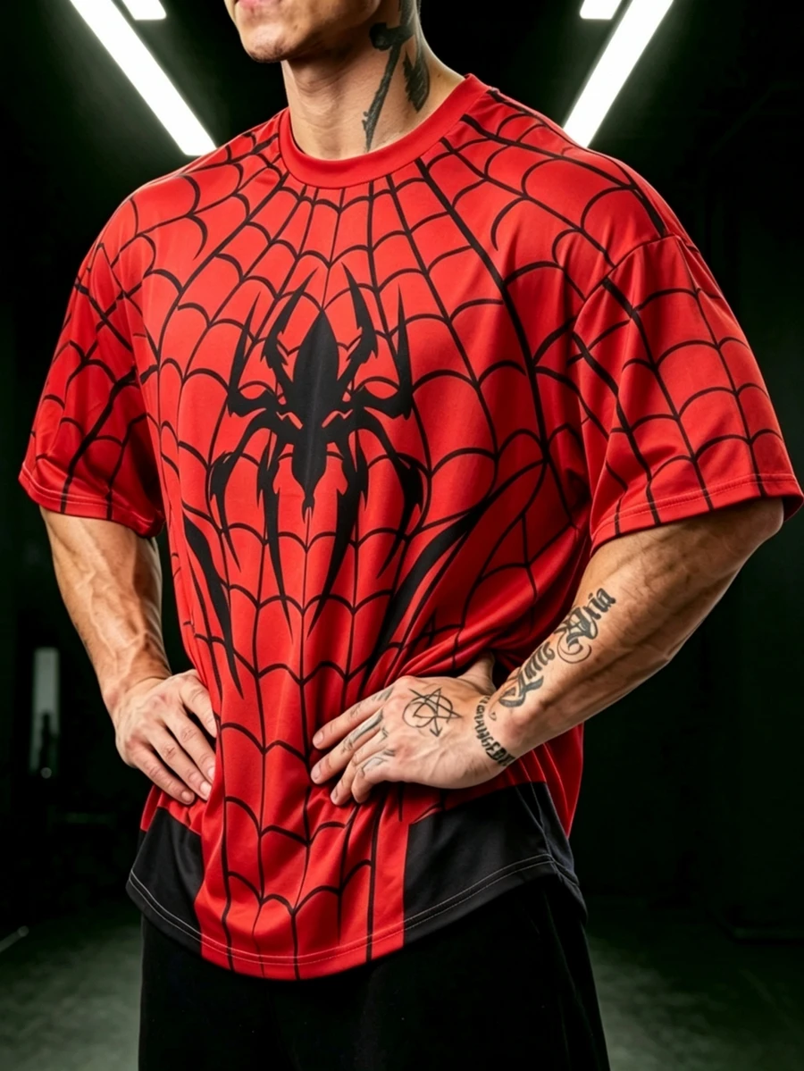 GymBeat Men's Spider Print Contrast Color Sports T-Shirt - Black - View 1