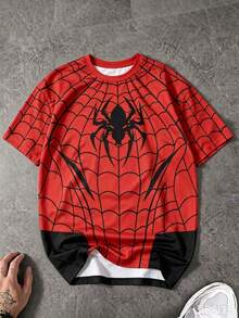 GymBeat Men's Spider Print Contrast Color Sports T-Shirt - Black - View 4