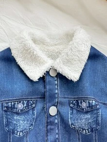 SHEIN Newborn Baby Girl/Boy Cute Casual Thermal Sherpa Lining Lapel Jacket,Suitable For Autumn/Winter - Blue - View 4