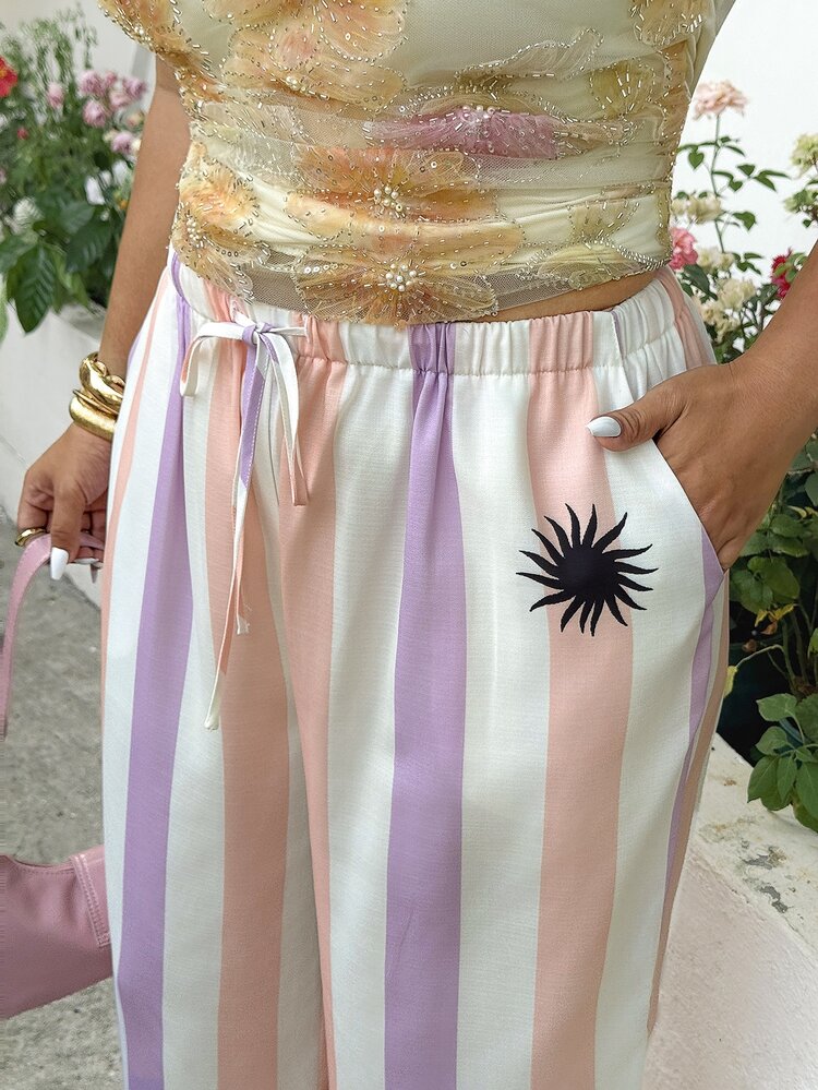 GalTyme Plus Size Women Waist Tie All White Pocket Wide Leg Pants Vacation Autumn Boho Party - Multicolor - View 3