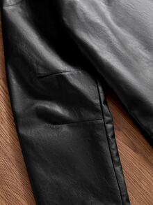 ESTAVOR Men's Woven Fashion Casual Young PU Leather Fitted Long Sleeve Zip Jacket, For Spring, Outdoor - Black - View 5