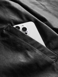 ESTAVOR Men's Woven Fashion Casual Young PU Leather Fitted Long Sleeve Zip Jacket, For Spring, Outdoor - Black - View 6