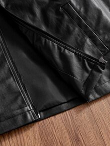 ESTAVOR Men's Woven Fashion Casual Young PU Leather Fitted Long Sleeve Zip Jacket, For Spring, Outdoor - Black - View 10