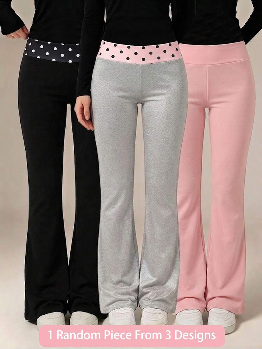 SHEIN Toddler Girls Polyester Solid Color Pocket Long Tight Fit Pants Back To School Multicolor - Multicolor - View 1