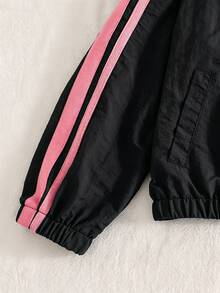 SHEIN 2件組 青少年女孩配色條紋拉鍊外套（附刺繡蝴蝶結）與鬆緊腰長褲，適合健身、瑜珈、休閒、Y2K風格，秋季穿搭 - 彩色 - 查看 5
