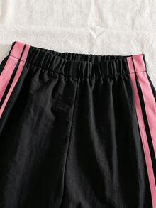 SHEIN 2件組 青少年女孩配色條紋拉鍊外套（附刺繡蝴蝶結）與鬆緊腰長褲，適合健身、瑜珈、休閒、Y2K風格，秋季穿搭 - 彩色 - 查看 6