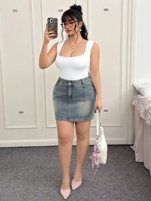 CovetEZ Plus Size Women's Basic Casual Daily Solid Color Round Neck White Tank Top, Spring/Summer - White - View 6
