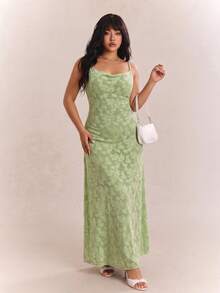 CovetEZ Plus Size Elegant Solid Color Jacquard Slip Dress For Summer - Multicolor - View 1