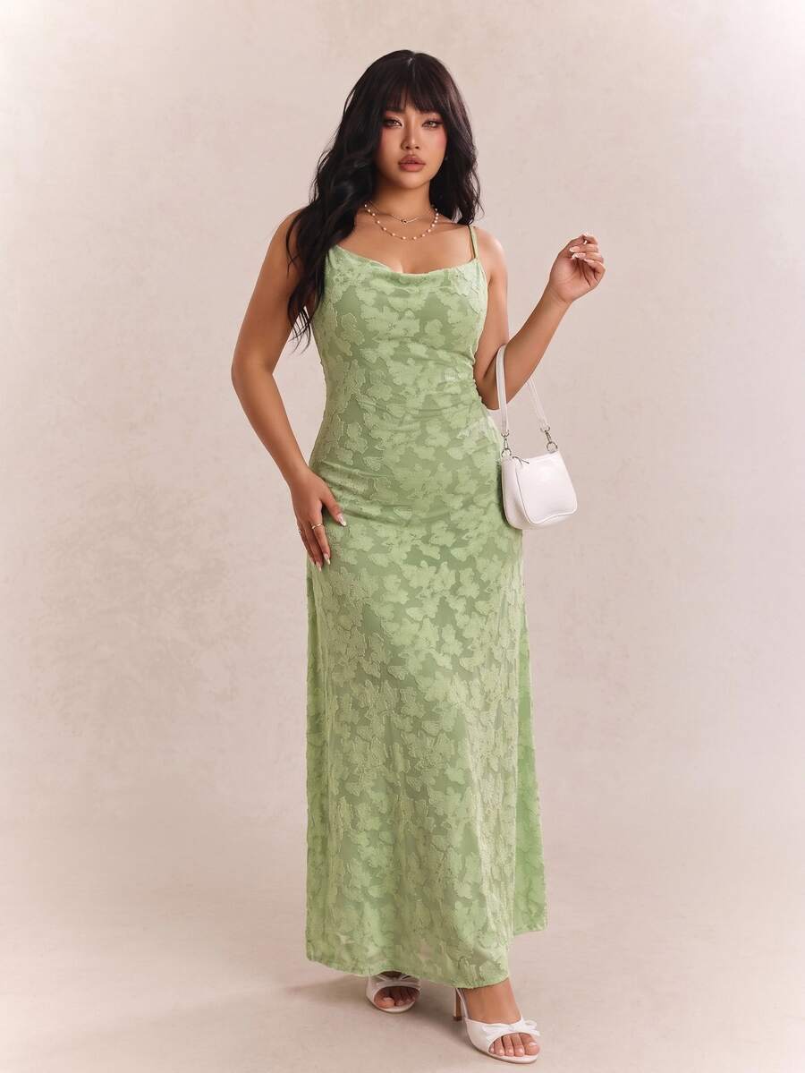 CovetEZ Plus Size Elegant Solid Color Jacquard Slip Dress For Summer - Multicolor - View 1