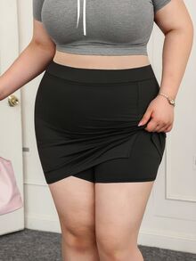 CovetEZ Plus Size Women's Solid Color Simple Daily Wear Slim-Fit Pencil Skirt Fall - Black - View 8