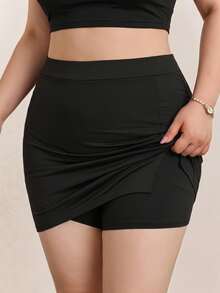 CovetEZ Plus Size Women's Solid Color Simple Daily Wear Slim-Fit Pencil Skirt Fall - Black - View 1