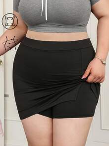 CovetEZ Plus Size Women's Solid Color Simple Daily Wear Slim-Fit Pencil Skirt Fall - Black - View 10