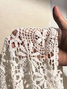 CovetEZ Plus Size Summer Vintage Crochet Knit Loose Blouse - Beige - View 11