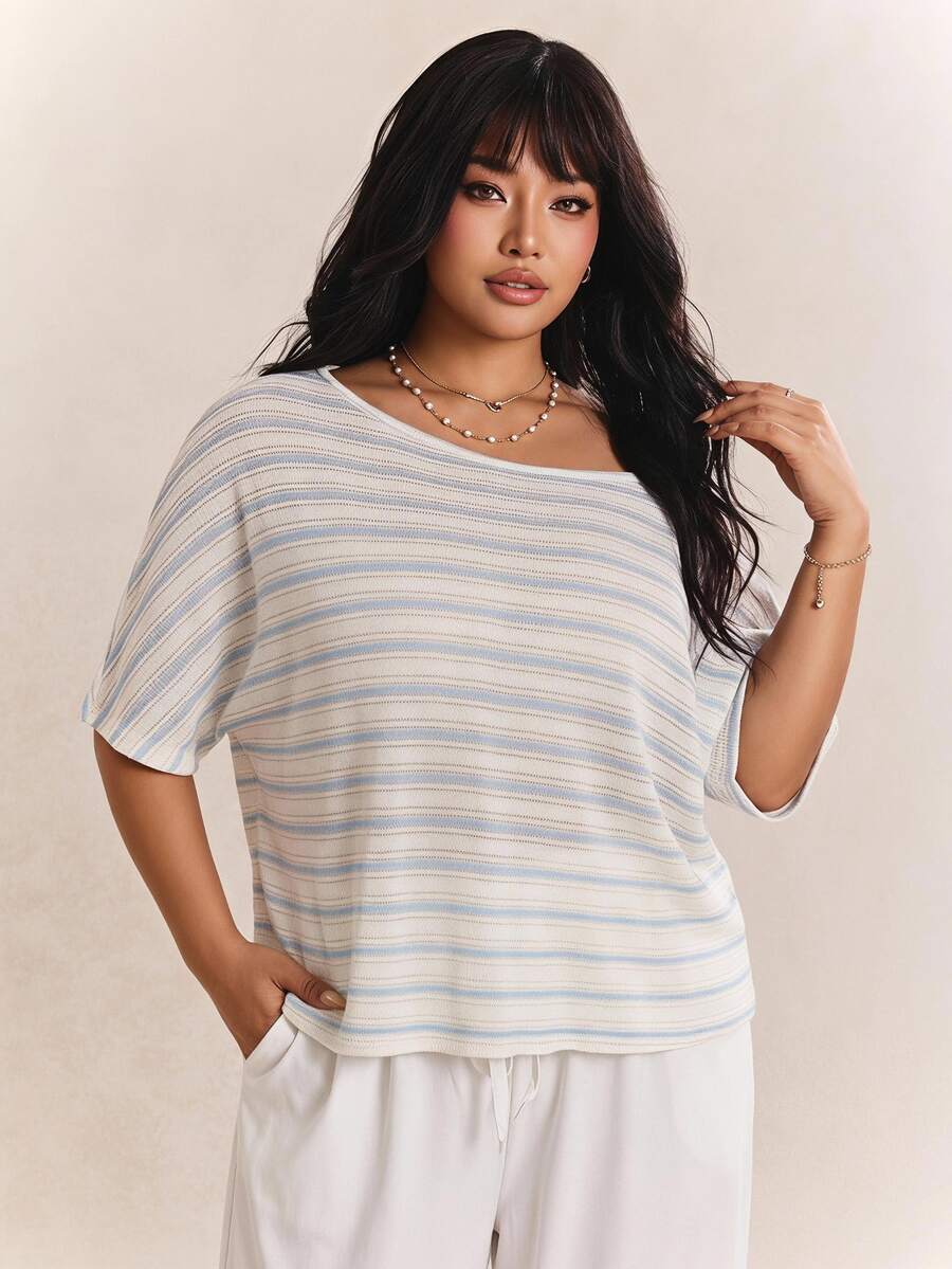 CovetEZ 春夏新款彩色条纹宽松加大码女式沙滩罩衫T恤 - 彩色 - 查看 1