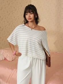 CovetEZ 春夏新款彩色条纹宽松加大码女式沙滩罩衫T恤 - 彩色 - 查看 3