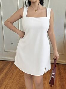 CovetEZ Plus Size Autumn White Overall Dress For Outerwear Party Brunch Brunch Elegant Fall - White - View 4