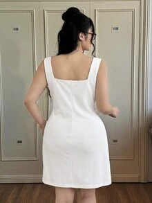 CovetEZ Plus Size Autumn White Overall Dress For Outerwear Party Brunch Brunch Elegant Fall - White - View 2