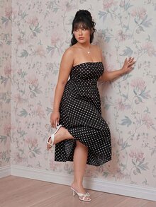 CovetEZ Vintage Polka Dot Maxi A-Line Dress, Casual Vacation Style, Plus Size, Spring/Summer - Black and White - View 4