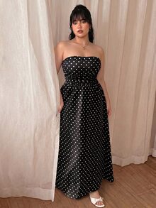 CovetEZ Vintage Polka Dot Maxi A-Line Dress, Casual Vacation Style, Plus Size, Spring/Summer - Black and White - View 6