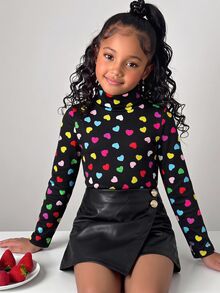 Emery Rose Kids Emery Rose Kids 女童心形印花立領上衣與裙褲套裝，可愛優雅休閒度假穿搭 - 白色 - 查看 1