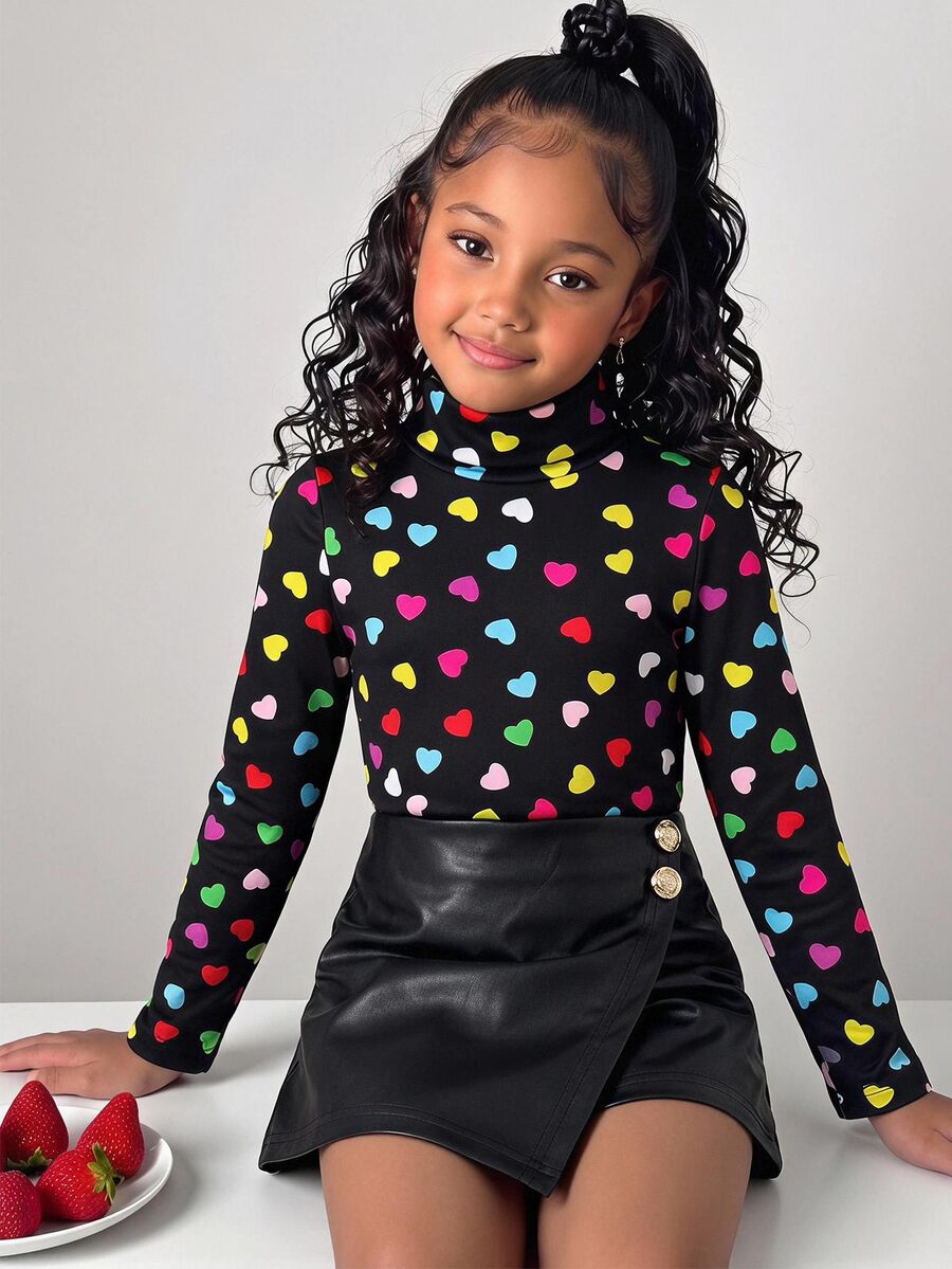 Emery Rose Kids Emery Rose Kids 女童心形印花立領上衣與裙褲套裝,可愛優雅休閒度假穿搭 - 白色 - 查看 1