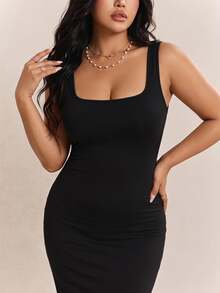 CovetEZ Plus Size Bodycon High Elasticity Bodycon Dress - Black - View 1