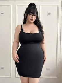 CovetEZ Plus Size Bodycon High Elasticity Bodycon Dress - Black - View 6