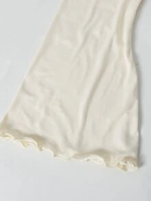 SHEIN 少女秋/冬休閒法式優雅米色荷葉領喇叭袖長袖T恤，適合返校與日常穿著 - 米色 - 查看 6