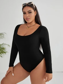 CovetEZ Bộ đồ liền thân dệt kim gân Plus Quần áo mùa xuân - màu đen - Xem 3