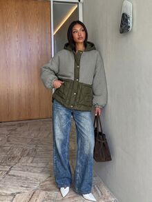 Siren Gaze Women's Olive Green Oversized Winter Parka With Hood And Functional Pockets - Multicolor - View 4