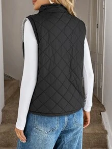 Easowa Zip Up Teddy Lined Vest Quilted Coat In Fall/Winter - Black - View 2
