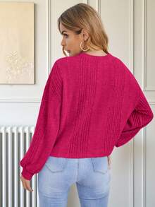 Easowa Pearls Detail Rib Knit Tee,Casual - Hot Pink - View 2
