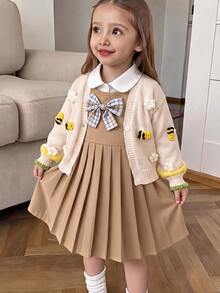 Young Girl 3D Floral Butterfly & Bee Pattern Casual Versatile Daily Wear Cardigan Autumn Fall - Multicolor - View 7