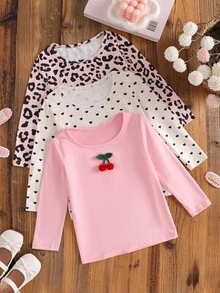 SHEIN Genkimix Kids 女童秋季休閒日常穿著T恤 - 彩色 - 查看 4
