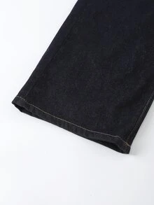 SHEIN 青少年女孩新款休閒復古時尚個性化前綴破洞開衩石洗黑拼接3D蝴蝶結寬腿修身百搭四季藍色牛仔褲 - 藍色 - 查看 8