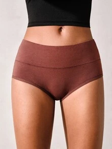 Veilyse 3条装 白色、黑色、卡其色 女士高腰塑身棉质三角裤 - 彩色 - 查看 7