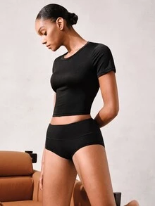 Veilyse 3条装 白色、黑色、卡其色 女士高腰塑身棉质三角裤 - 彩色 - 查看 5